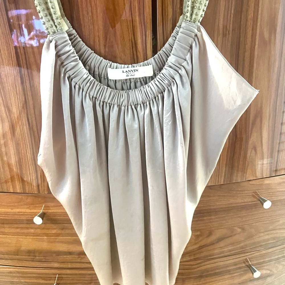 Lanvin Cream Ruched Asymmetrical Sleeveless Tank Top